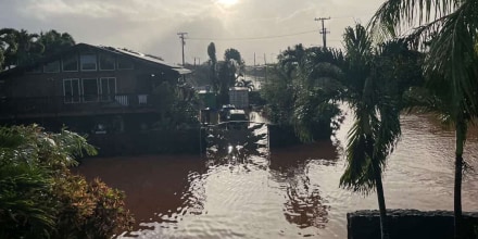 Flooding on the morning of March 20, 2026 in Waialua, located on Oahu, Hawaii.