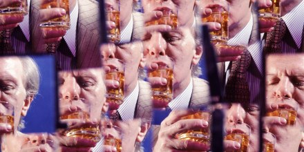 Photo Montage of Man Drinking Whiskey in the 1960's
