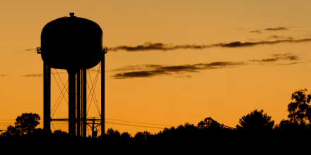 Late evening sky highlights the tower, Water Tower Silhouette