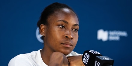 Coco Gauff talks to reporters at the National Bank Open on Aug. 5, 2026 in Toronto.
