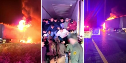Imágenes del rescate de 39 inmigrantes de un tráiler en llamas en el sur de Texas