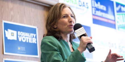 Kim Schrier, running for U.S. Congress (WA 8th District) speaks during a canvasing kick-off event at a Human Rights Campaign phone bank for Schrier in in Auburn, Washington, on Oct. 30, 2018.