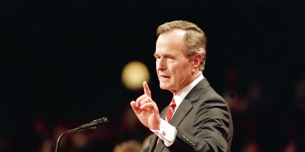 George H.W. Bush accepts his party's nomination at the Republican National Convention in New Orleans on Aug. 18, 1988, where he made his pledge to not raise taxes.