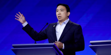 Image: Andrew Yang speaks at the Democratic presidential debate in Houston, Texas, on Sept. 12, 2019.