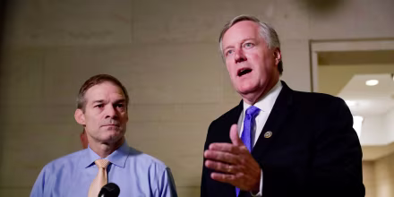 Image: Rep. Jim Jordan, R-Ohio, and Rep. Mark Meadows, R-N.C., speak to the media at the Capitol on Oct. 31, 2019.