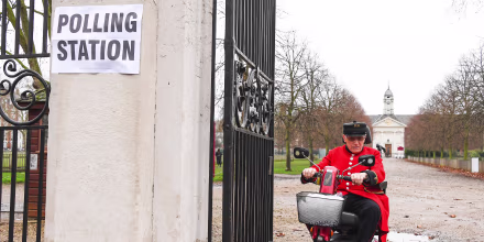 Image: A Chelsea Pensioner leaves the polling station in Chelsea after voting in the General Election, in London
