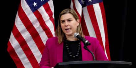 Image: Rep. Elissa Slotkin, D-Mich., speaks at a community conversation in Rochester, Mich., on Dec. 16, 2019.