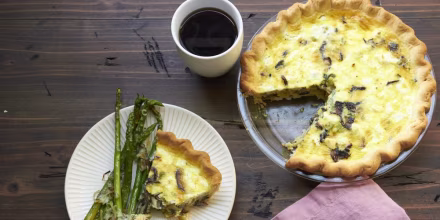 Frittatas and quiches, such as this vegetarian quiche filled with goat cheese, mushrooms and leeks suspended in a creamy but fluffy egg-based filling, can be left in the fridge.