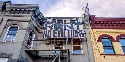 Cancel Rent banner drop in Bushwick. Tenants and Housing