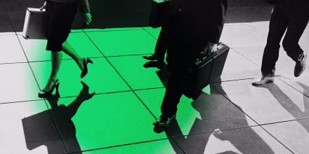 Image of people carrying briefcases with a green circle.