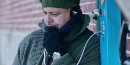 Jon-Adrian Velazquez takes a phone call in the prison yard at Sing Sing.