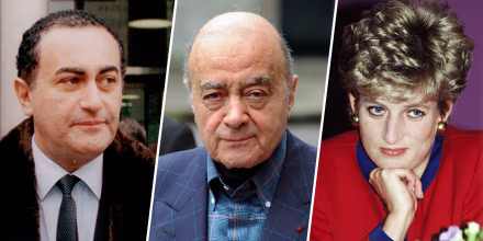 Dodi Al Fayed, March 1997, Mohamed Al Fayed in 2008 and Princess Diana in 1992.