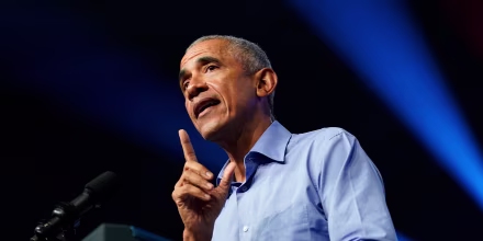 Barack Obama points as he speaks