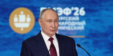 Russia's President Vladimir Putin at the St. Petersburg International Economic Forum in Saint Petersburg on June 5, 2026. 