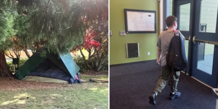 After living in a tent for years, a 10-year-old boy finally has his first day of school.