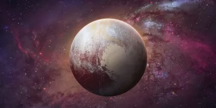 Pluto planet sphere. Exploration and expedition on far planet. Pluto planet in space. Solar system. Elements of this image furnished by NASA