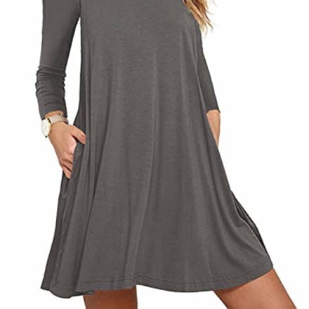 Unbranded* Women Long Sleeve Round Neck Summer Casual Loose Dress Gray Medium