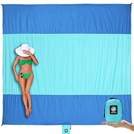 Wekapo Beach Blanket Sandproof, Extra Large Oversized 10&#039;X 9&#039; for 2-8 Adults Beach Mat, Big &amp; Compact Sand Free Mat Quick Drying, Lightweight &amp; Durable with 6 Stakes &amp; 4 Corner Pockets