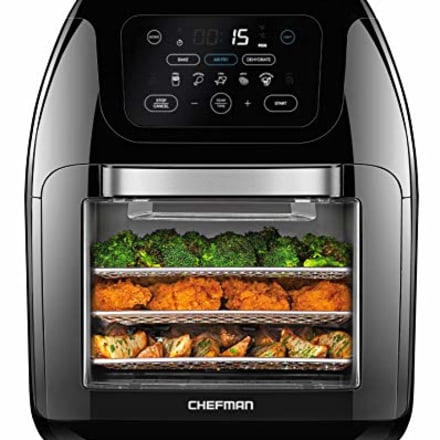Chefman Multifunctional Digital Air Fryer+ Rotisserie, Dehydrator, Convection Oven, 17 Touch Screen Presets Fry, Roast, Dehydrate &amp; Bake, Auto Shutoff, Accessories Included, XL 10L Family Size, Black