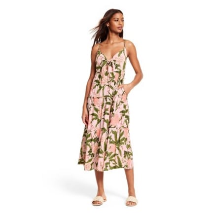 Peony Botanical Print Tie-Front Midi Dress