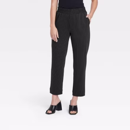 Women's High-Rise Slim Straight Fit Ankle Pull-On Pants - A New Day(TM) Black Pinstriped