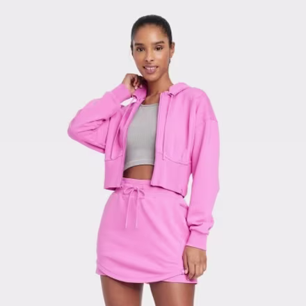 Women's Full Zip French Terry Cropped Hooded Sweatshirt - JoyLab(TM)