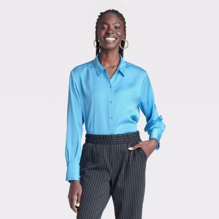 Women's Long Sleeve Oversized Satin Button-Down Shirt - A New Day(TM)