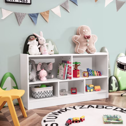 Costway Kids 2-Shelf Bookcase 5-Cube Wood Toy Storage Cabinet Organizer