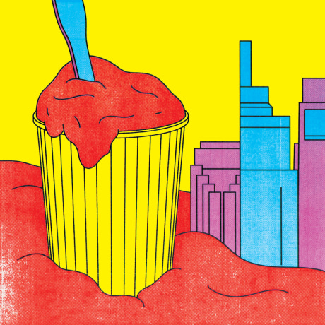 Illustration of water ice against a backdrop of the Philadelphia skyline.