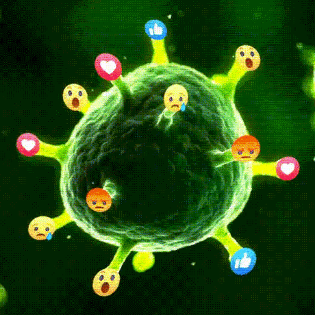 Gif illustration of Facebook reaction emojis on a cell.