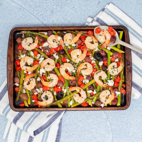 Make a delicious Mediterranean-style meal all in one sheet-pan.