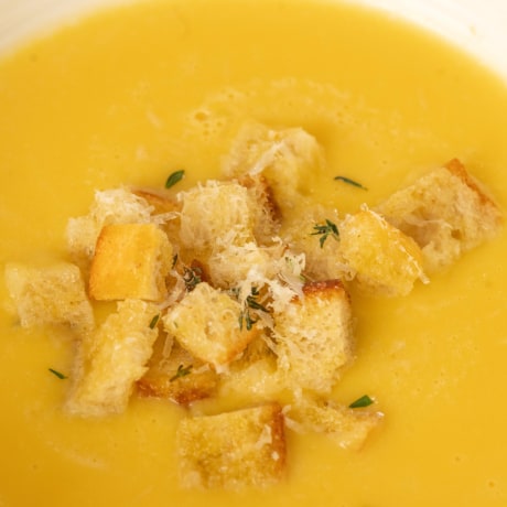 Acorn Squash Soup with Parmesan and Herb Croutons