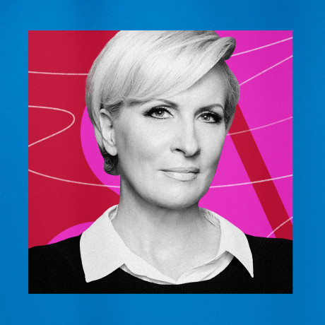 Illustration of MSNBC host Mika Brzezinski and a photo from the Women's March.