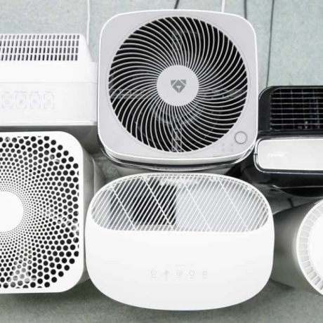 A collection of air purifiers awaiting testing in CR's lab.