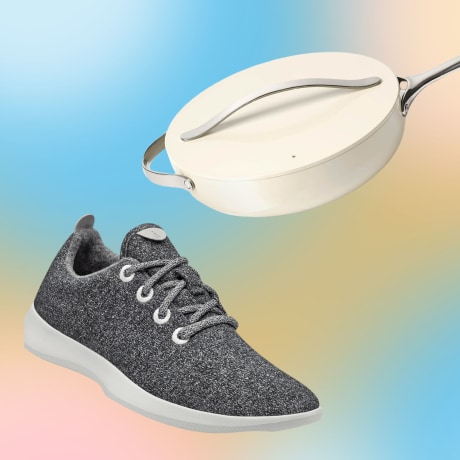 Illustration of sneakers, pan and earbuds