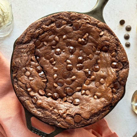 triple chocolate skillet cookie