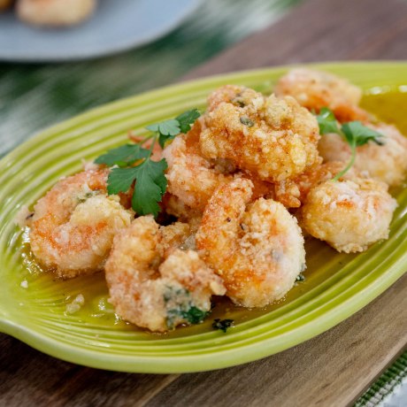 JJ Johnson's Lemon Pepper Shrimp & Plantain Feta Salad