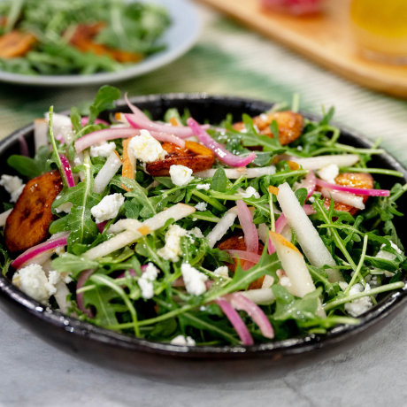 JJ Johnson's Lemon Pepper Shrimp & Plantain Feta Salad