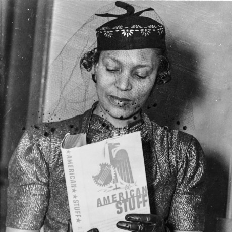 Author Zora Neale Hurston at a book fair, New York, around 1937.