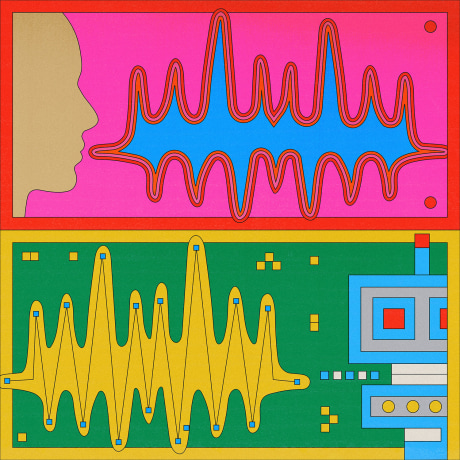 Illustration of sound waves coming from a person and a robot