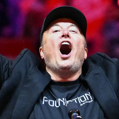 Elon Musk gestures as he steps on stage during a rally for former President Donald Trump at Madison Square Garden in New York in Oct. 27, 2024. 