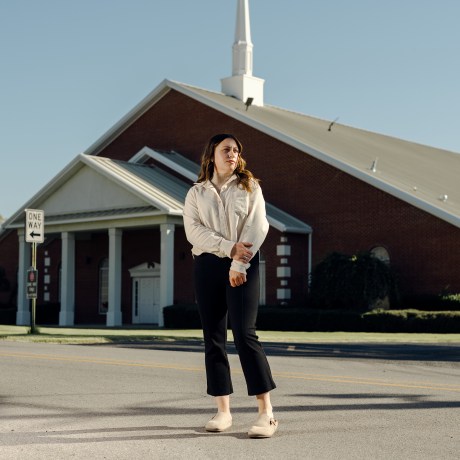Stephanie Davis stands outside the Refuge Church of the Assemblies of God