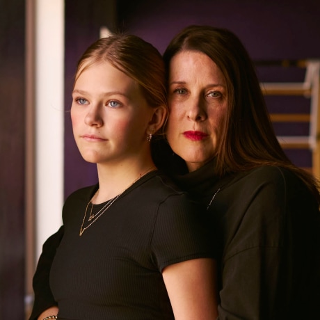 Anne Marie Hukriede and her daughter Vivian at a dance studio in Centennial, Colo.
