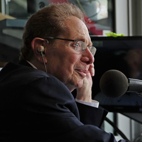 New York Yankees radio broadcaster John Sterling looks out from the broadcasting booth on April 20, 2024, in New York.