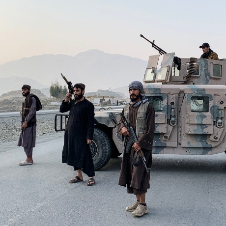 Taliban security personnel stand guard near the Torkham border crossing between Afghanistan and Pakistan on Feb. 27, 2026.