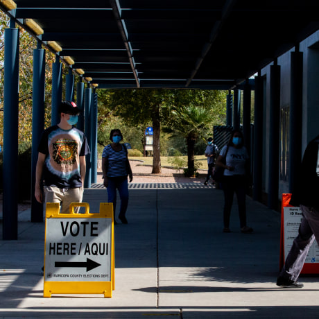 Voters enter Southeast Regional Library to cast their ballots on November 3, 2020 in Gilbert, Arizona.