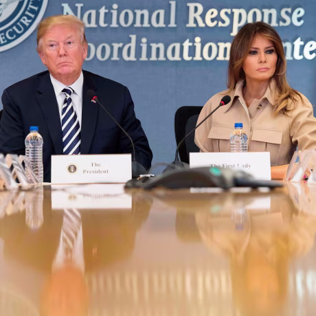 Image: Trump and Melania Trump visit FEMA headquarters