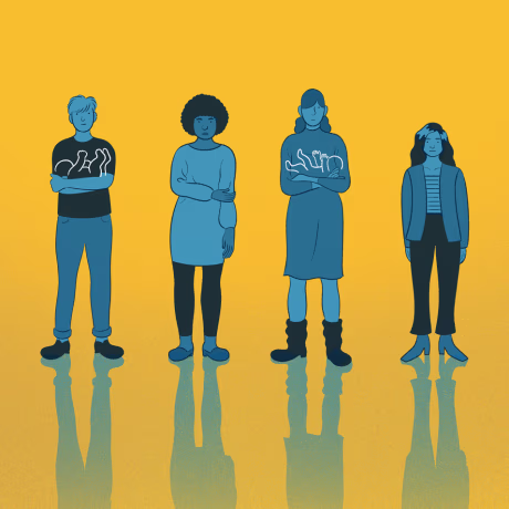 Illustration of people standing with outlines of babies in their arms.