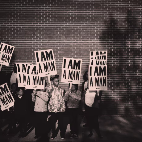 Image: Students re-enact the 1968 sanitation works strike in commemoration of Dr. Martin Luther King Jr. on the 50th anniversary of his assassination in Memphis, Tenn., on April 4, 2018.