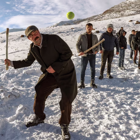 Playing baseball in snow in Turkey's Van